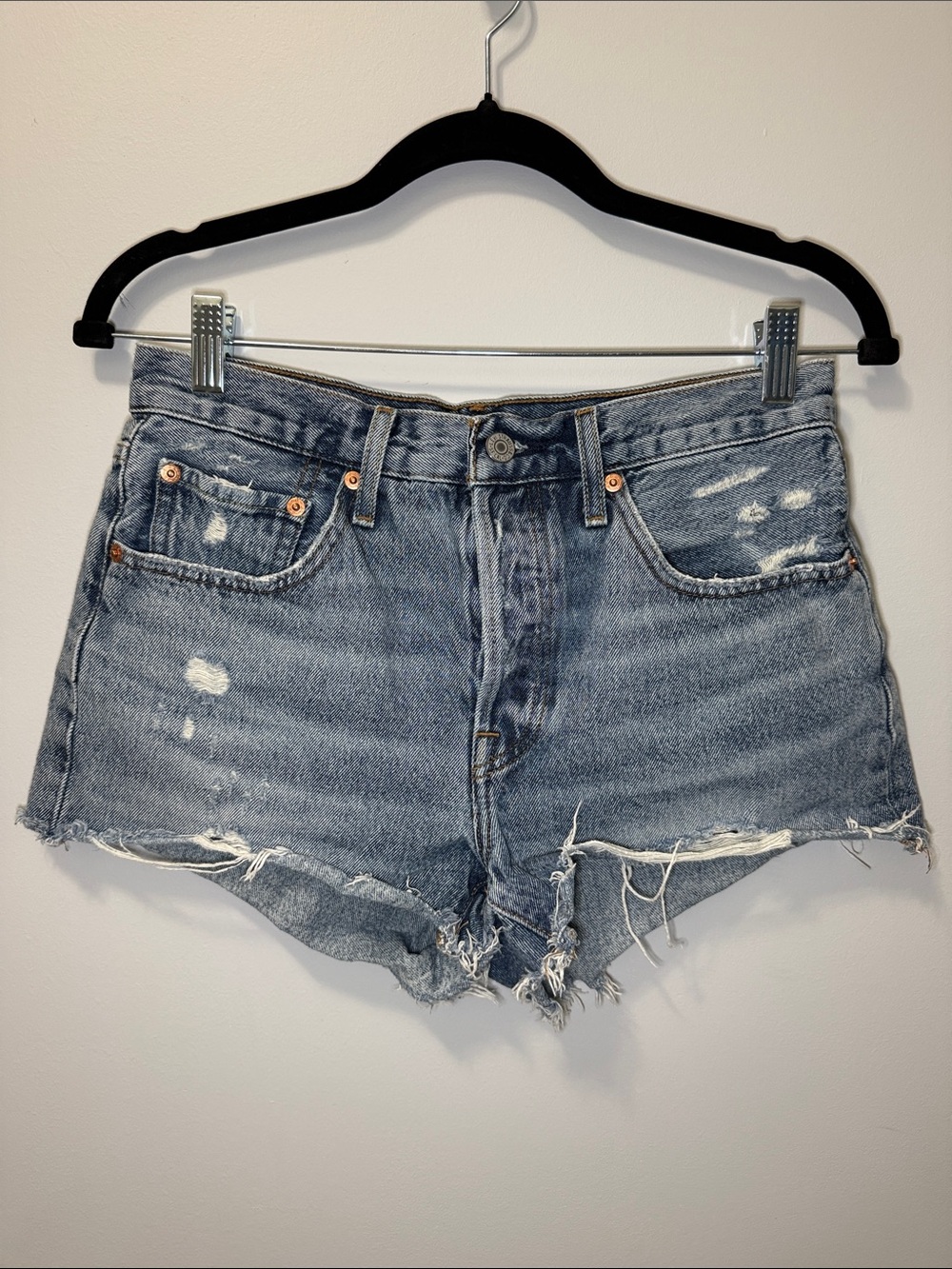 Levi's Distressed Light Blue Denim Cutoff Shorts